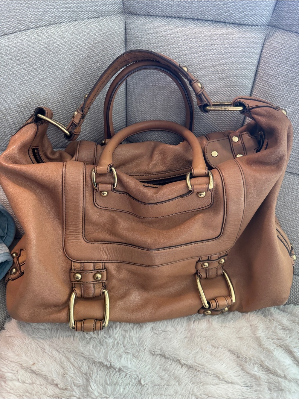 Archival Banana Republic Heavyweight Leather Satchel Hobo Bag Boho Brass Y2K